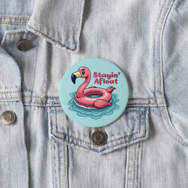 Retro Flamingo Float Funny Summer 3 Inch Round Button (In Situ)