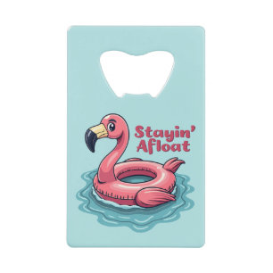 Retro Flamingo Float Funny Summer Credit Card Bottle Opener