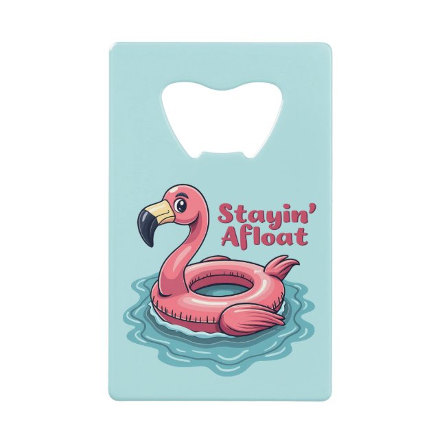 Retro Flamingo Float Funny Summer Credit Card Bottle Opener (Front)