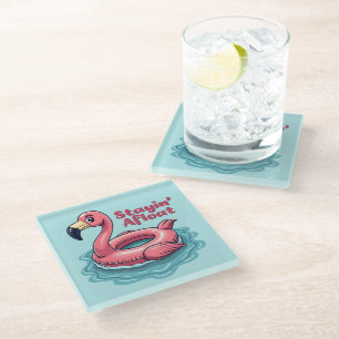 Retro Flamingo Float Funny Summer Glass Coaster