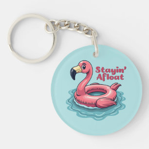 Retro Flamingo Float Funny Summer Keychain