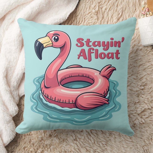 Retro Flamingo Float Funny Summer Throw Pillow (Blanket)