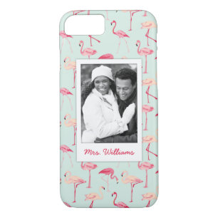 Retro Flamingo Pattern   Add Your Photo & Name iPhone 8/7 Case