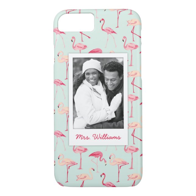 Retro Flamingo Pattern | Add Your Photo & Name Case-Mate iPhone Case (Back)