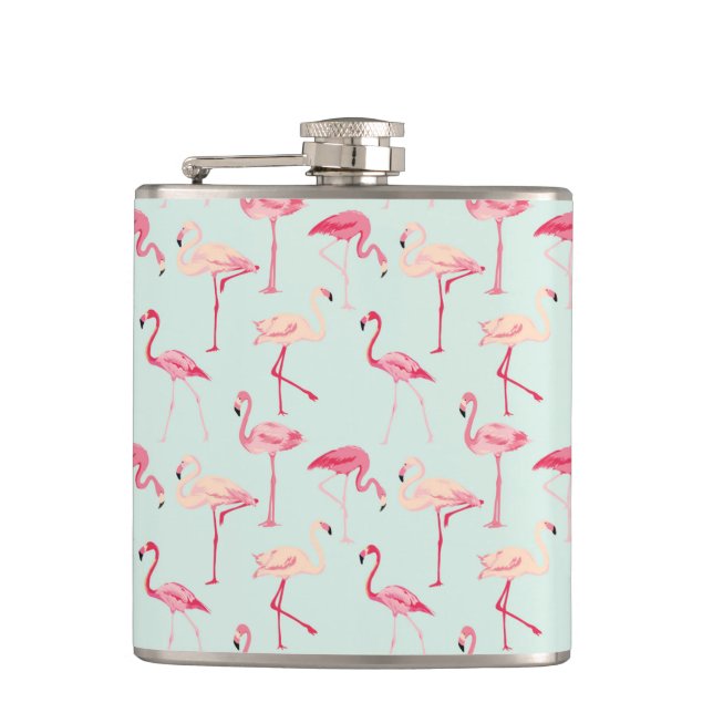 Retro Flamingo Pattern Hip Flask (Front)
