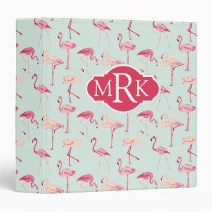Retro Flamingo Pattern Monogram Binder
