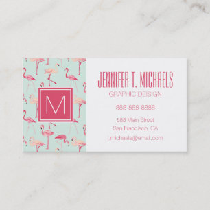 Retro Flamingo Pattern   Monogram Business Card