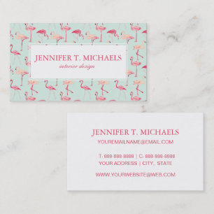 Retro Flamingo Pattern   Monogram Business Card