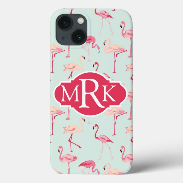 Retro Flamingo Pattern | Monogram Case-Mate iPhone Case (Back)