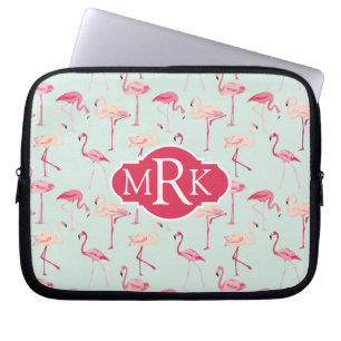 Retro Flamingo Pattern   Monogram Laptop Sleeve