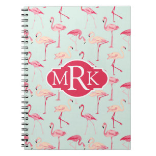 Retro Flamingo Pattern   Monogram Notebook