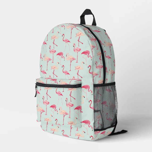 Retro Flamingo Pattern Printed Backpack (Back Corner Right)