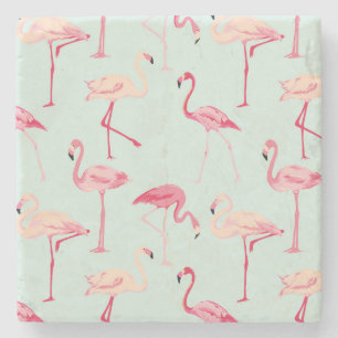 Retro Flamingo Pattern Stone Coaster