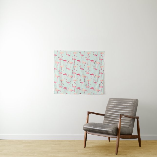 Retro Flamingo Pattern Tapestry (In Situ (Horizontal))