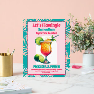 Retro Flamingo Pickleball Bridal Shower Cocktail Acrylic Sign