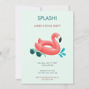 Retro Flamingo Pool Party Invitation