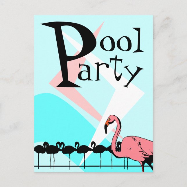 Retro Flamingo Pool Party Invitation Postcards PCs (Front)