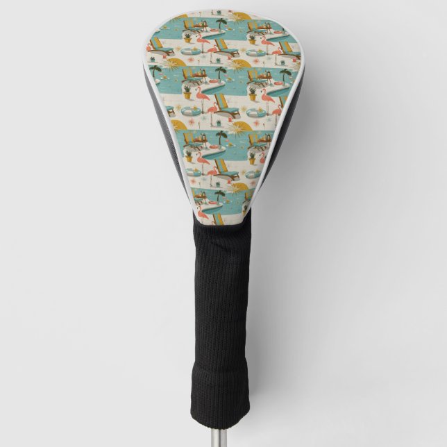 Retro Flamingo Poolside Summer Pattern (10) Golf Head Cover (Front)
