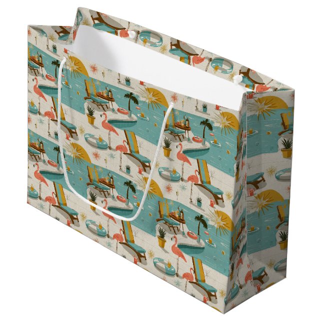 Retro Flamingo Poolside Summer Pattern (10) Large Gift Bag (Front Angled)