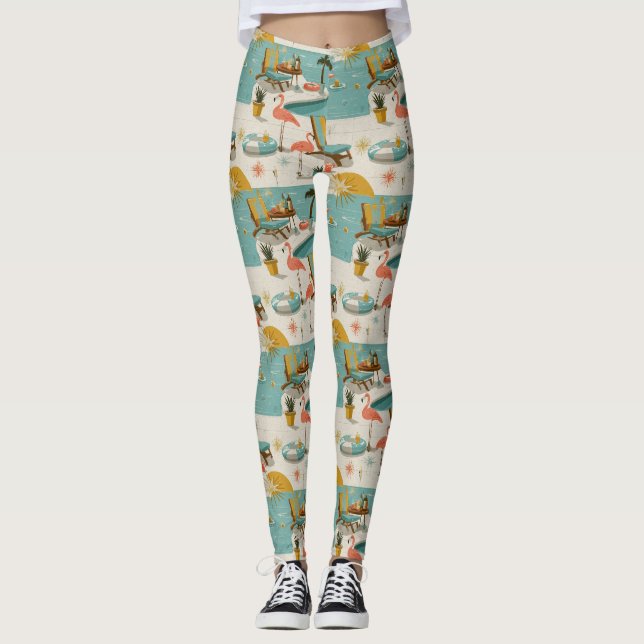 Retro Flamingo Poolside Summer Pattern (10) Leggings (Front)
