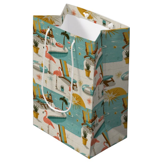 Retro Flamingo Poolside Summer Pattern (10) Medium Gift Bag (Front Angled)