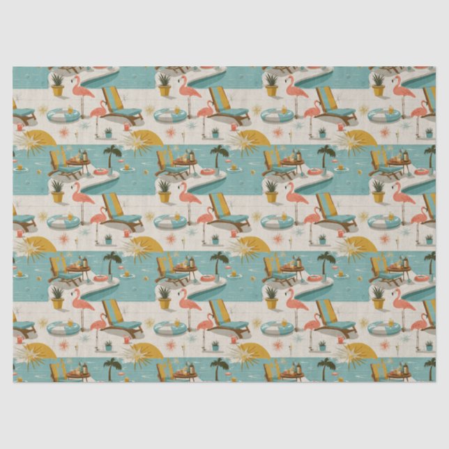 Retro Flamingo Poolside Summer Pattern (10) Tissue Paper (Front)