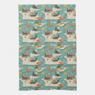 Retro Flamingo Poolside Summer Pattern (11) Kitchen Towel