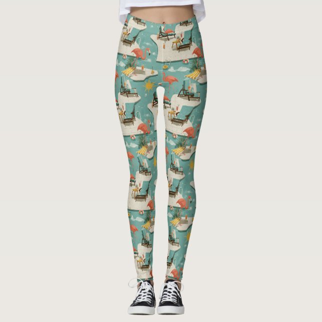 Retro Flamingo Poolside Summer Pattern (11) Leggings (Front)