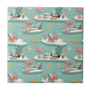 Retro Flamingo Poolside Summer Pattern (11) Tile
