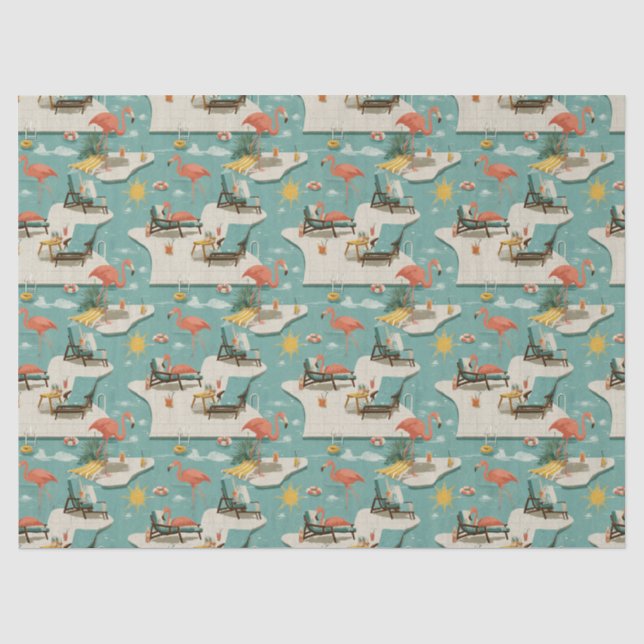Retro Flamingo Poolside Summer Pattern (11) Tissue Paper (Front)