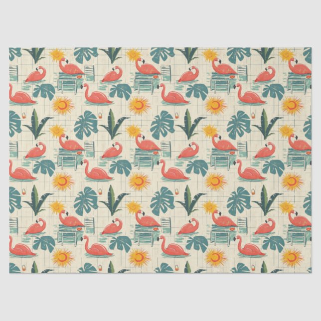 Retro Flamingo Poolside Summer Pattern (12) Tissue Paper (Front)