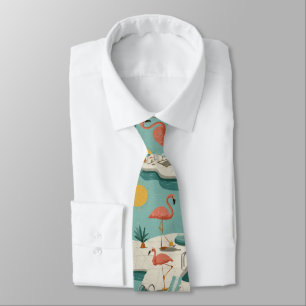 Retro Flamingo Poolside Summer Pattern (1) Tie