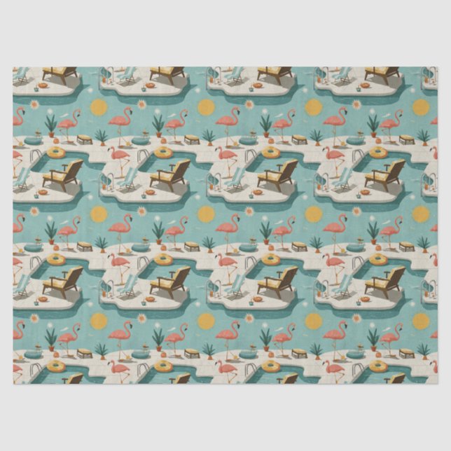 Retro Flamingo Poolside Summer Pattern (1) Tissue Paper (Front)