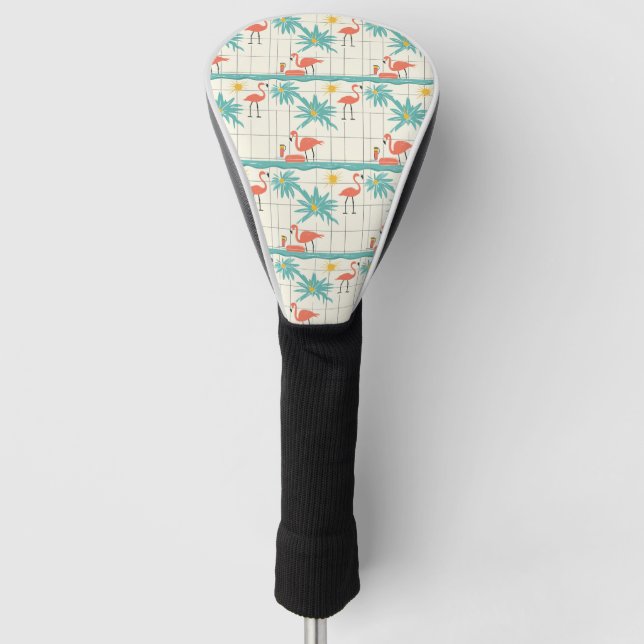Retro Flamingo Poolside Summer Pattern (2) Golf Head Cover (Front)