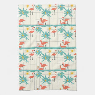 Retro Flamingo Poolside Summer Pattern (2) Kitchen Towel
