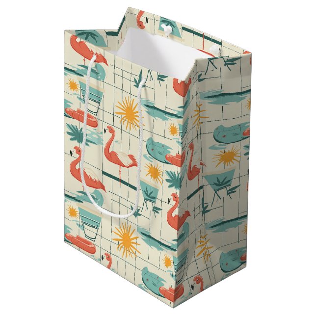 Retro Flamingo Poolside Summer Pattern (3) Medium Gift Bag (Front Angled)