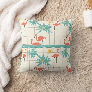 Retro Flamingo Poolside Summer Pattern (3) Throw Pillow