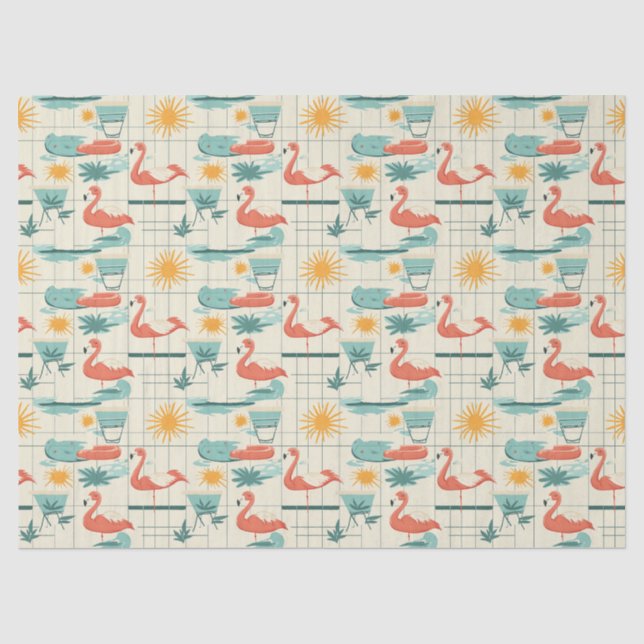 Retro Flamingo Poolside Summer Pattern (3) Tissue Paper (Front)