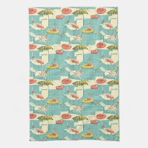 Retro Flamingo Poolside Summer Pattern (4) Kitchen Towel