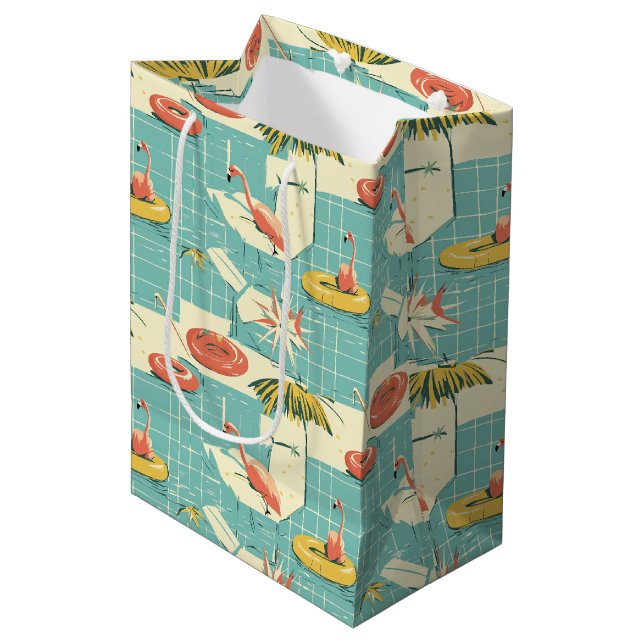 Retro Flamingo Poolside Summer Pattern (4) Medium Gift Bag (Front Angled)