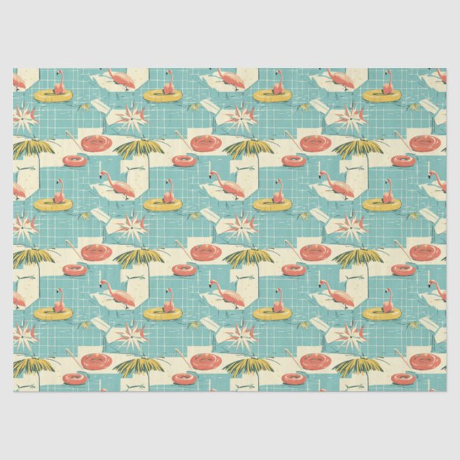 Retro Flamingo Poolside Summer Pattern (4) Tissue Paper (Front)