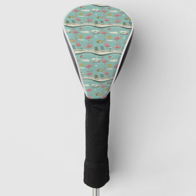 Retro Flamingo Poolside Summer Pattern (5) Golf Head Cover (Front)