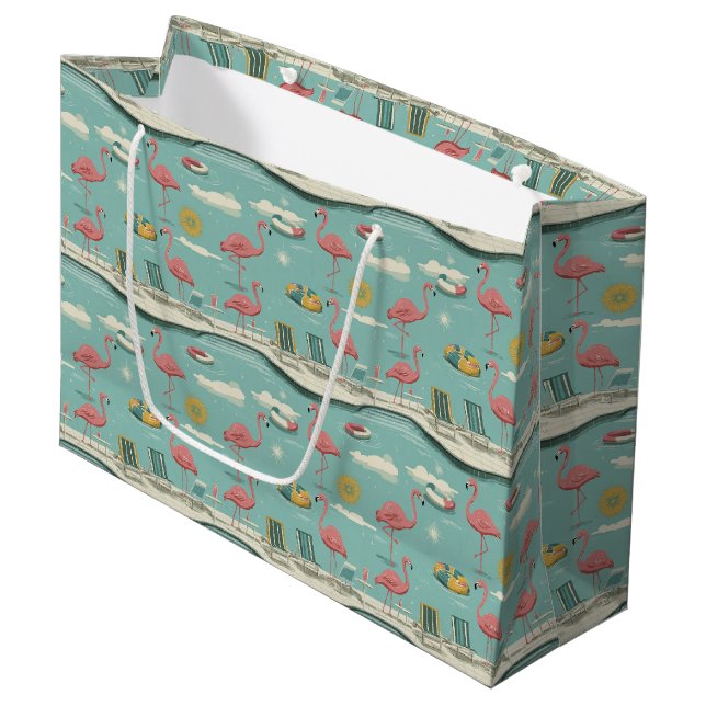 Retro Flamingo Poolside Summer Pattern (5) Large Gift Bag (Front Angled)