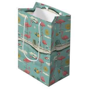 Retro Flamingo Poolside Summer Pattern (5) Medium Gift Bag