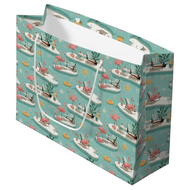 Retro Flamingo Poolside Summer Pattern (6) Large Gift Bag (Front Angled)
