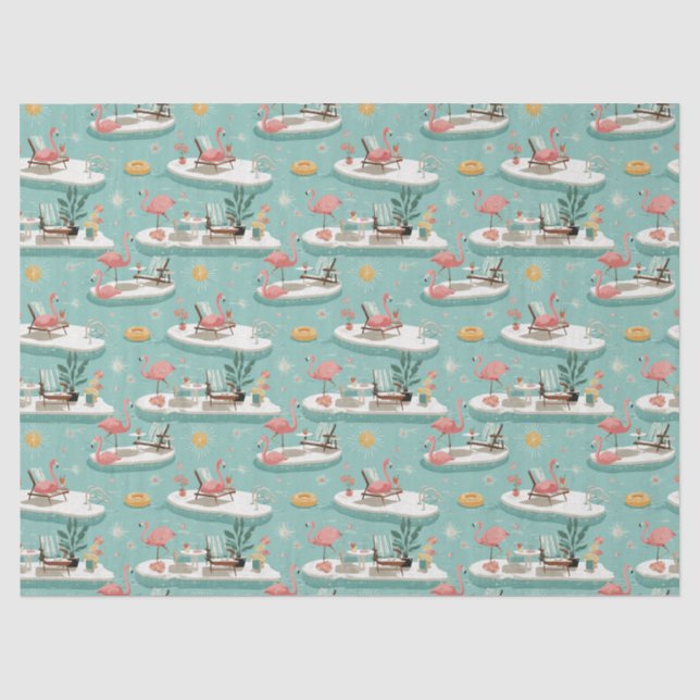 Retro Flamingo Poolside Summer Pattern (6) Tissue Paper (Front)