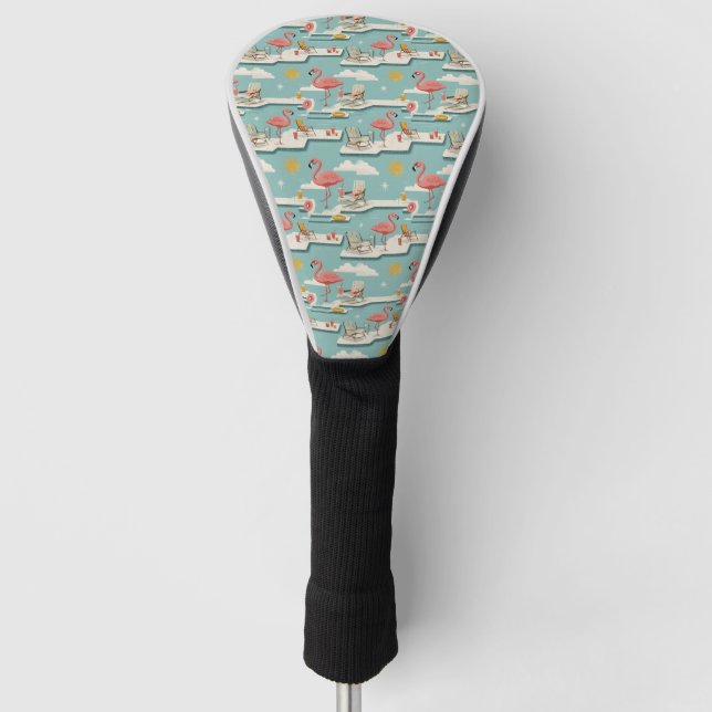 Retro Flamingo Poolside Summer Pattern (7) Golf Head Cover (Front)