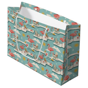 Retro Flamingo Poolside Summer Pattern (7) Large Gift Bag