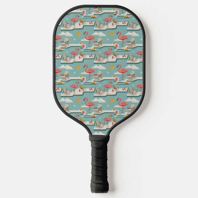 Retro Flamingo Poolside Summer Pattern (7) Pickleball Paddle (Front)