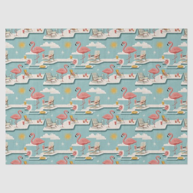 Retro Flamingo Poolside Summer Pattern (7) Tissue Paper (Front)